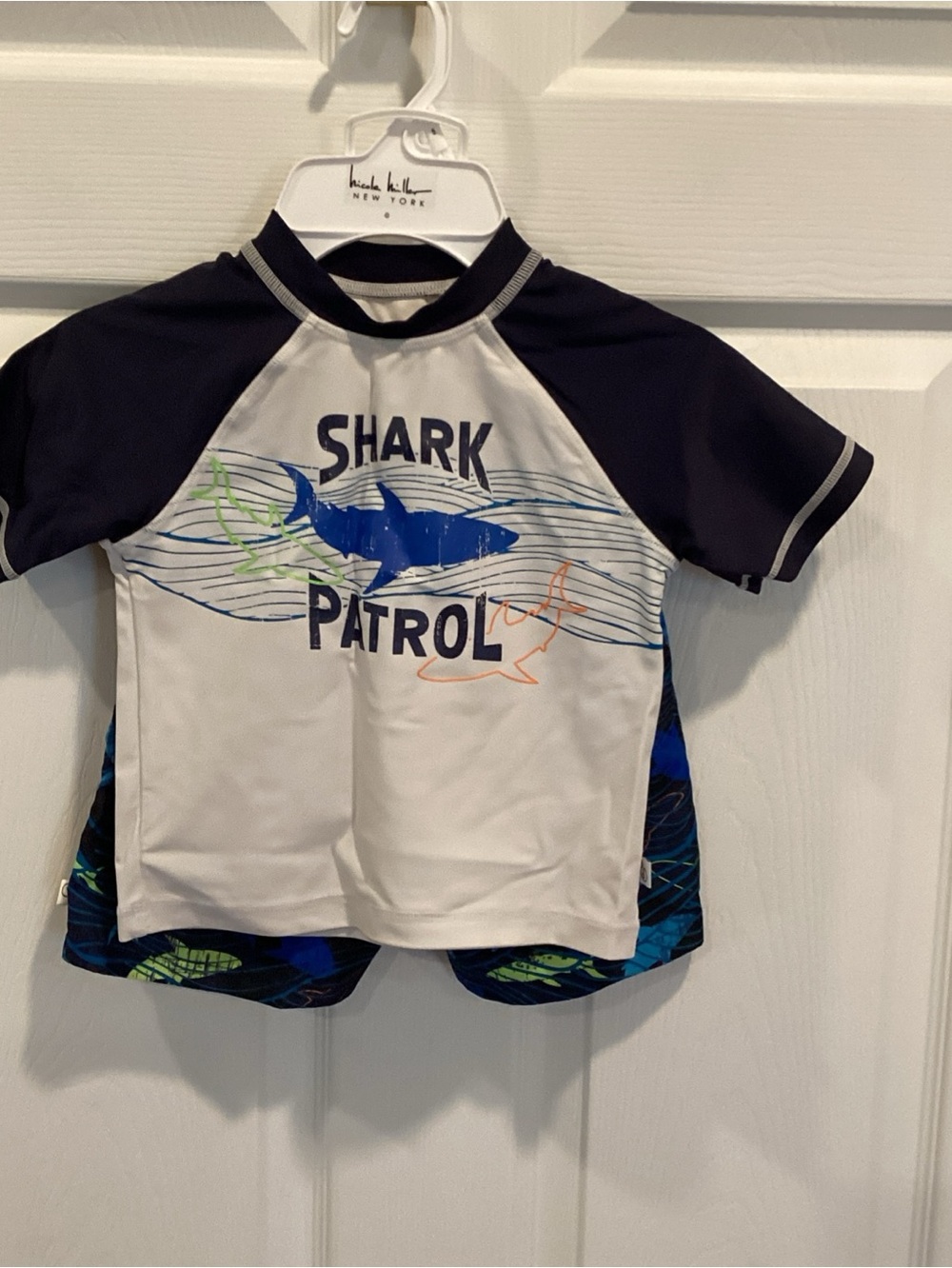 Flapdoodles Shark Patrol Rash Guard - Navy, White & Blue Accents